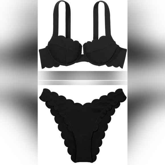 36B/M 🖤SALE VS Swim Scallop Full Coverage Bikini Top Brazilian Bikini Set - Picture 1 of 3